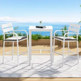 3 Piece Aluminium Outdoor Bar Set - White