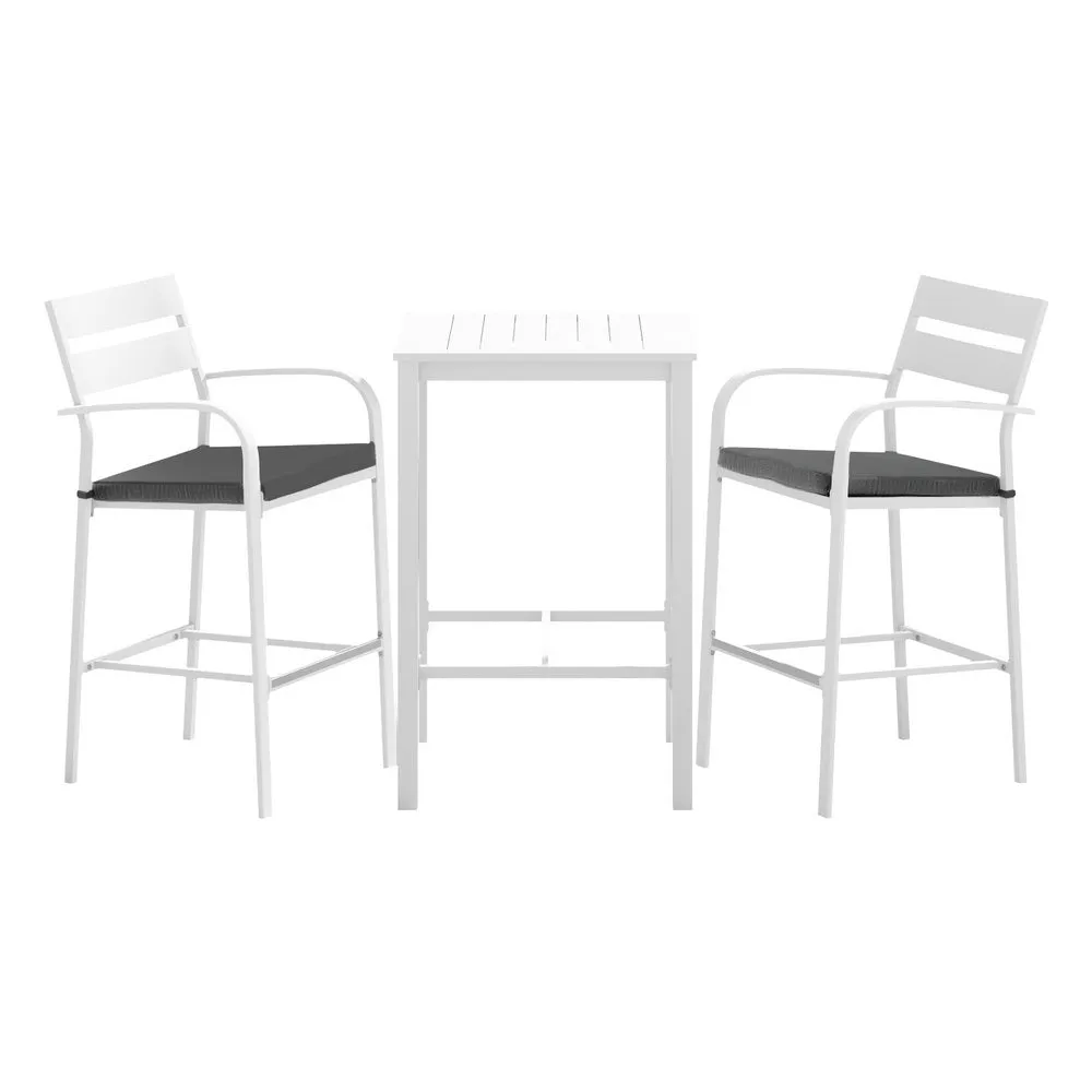 3 Piece Aluminium Outdoor Bar Set - White