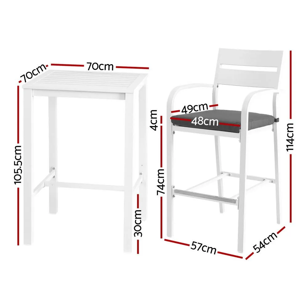 3 Piece Aluminium Outdoor Bar Set - White