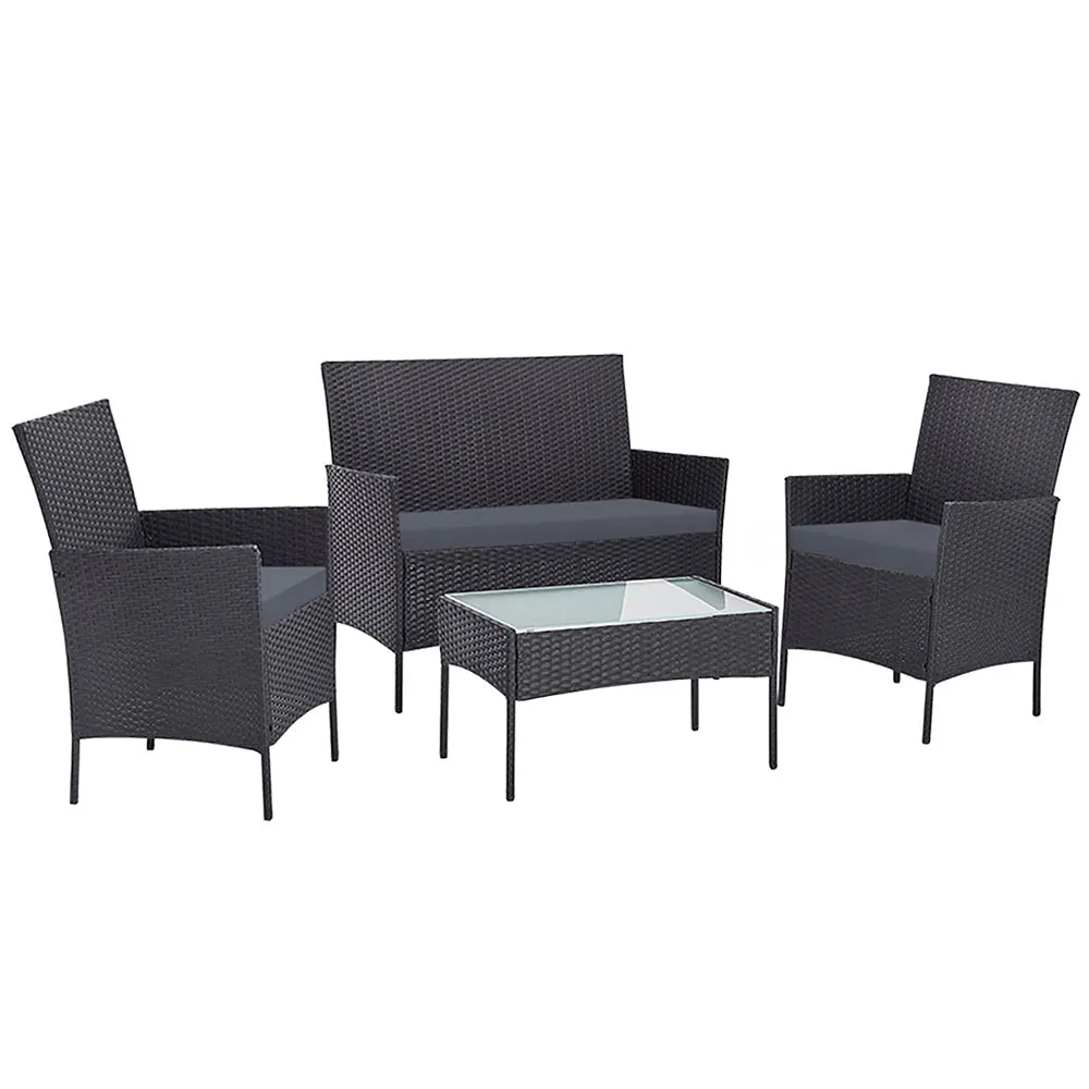 4 Seater Outdoor Sofa Set Wicker Setting Table Chair Furniture Dark Grey