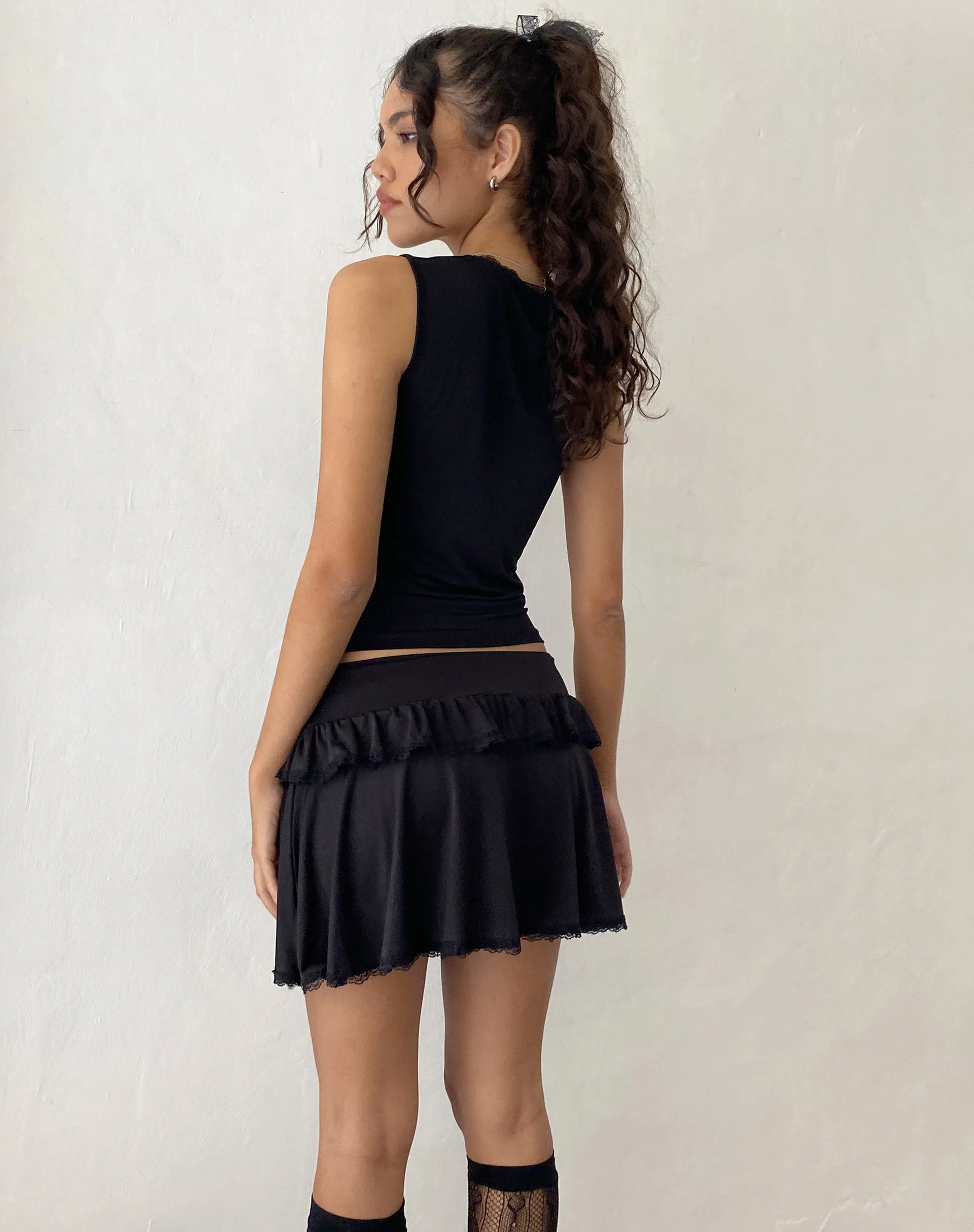 Addalyn Lace Trim Mini Skirt in Black