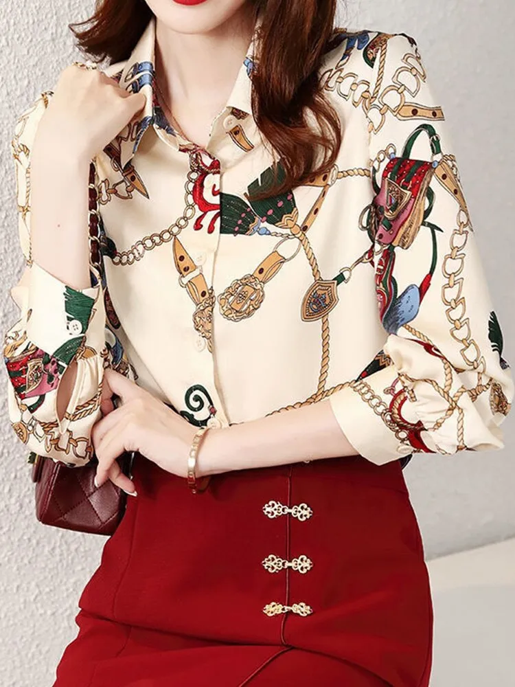 Amy Fashion - Chiffon Turn-down Collar Long Sleeve Vintage Shirt