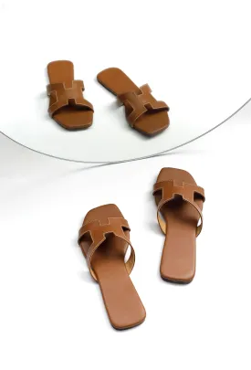 Bark Brown Cruelty Free Leather Sliders