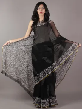 Black Ivory Hand Block Printed Chiffon Saree - S031701825