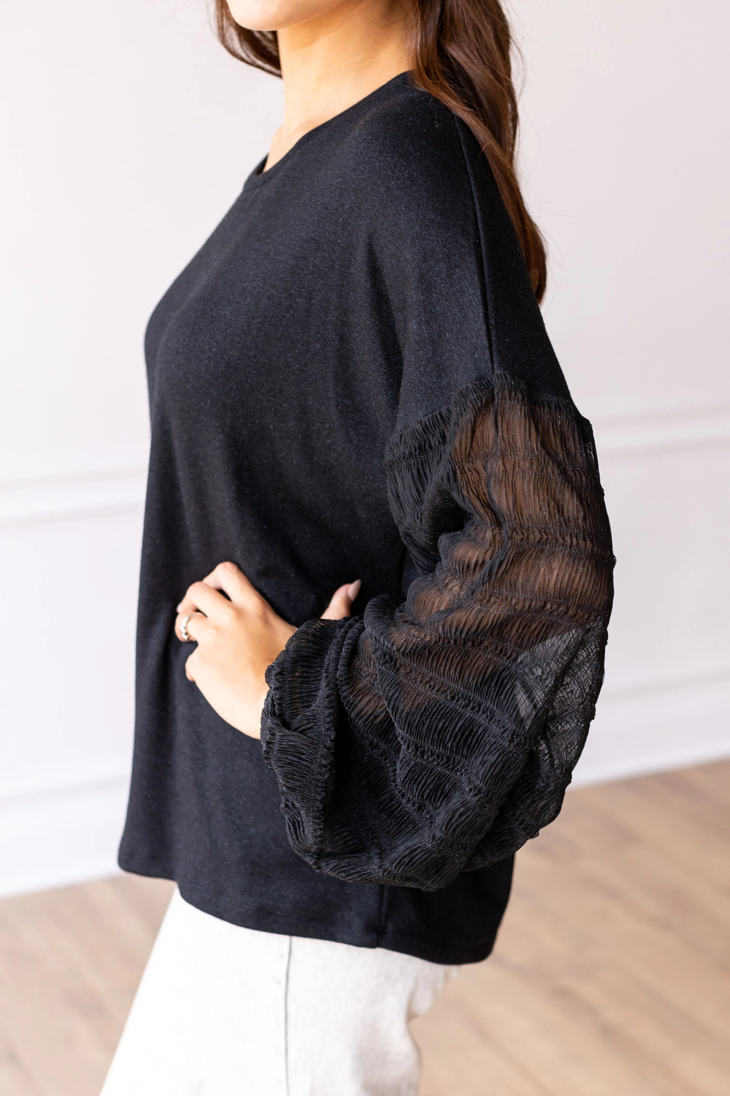 Black Top with Gauze Sleeves