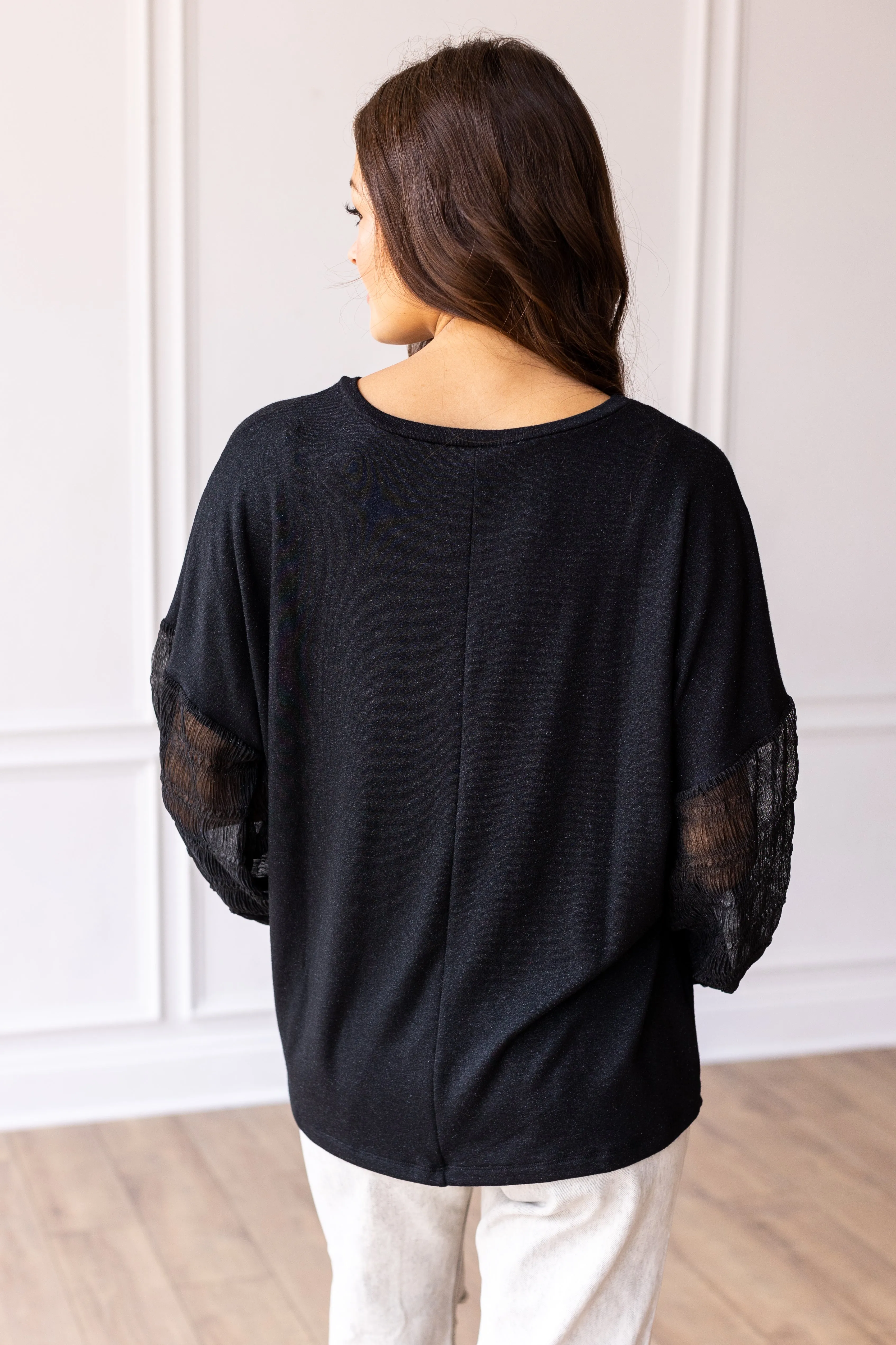 Black Top with Gauze Sleeves