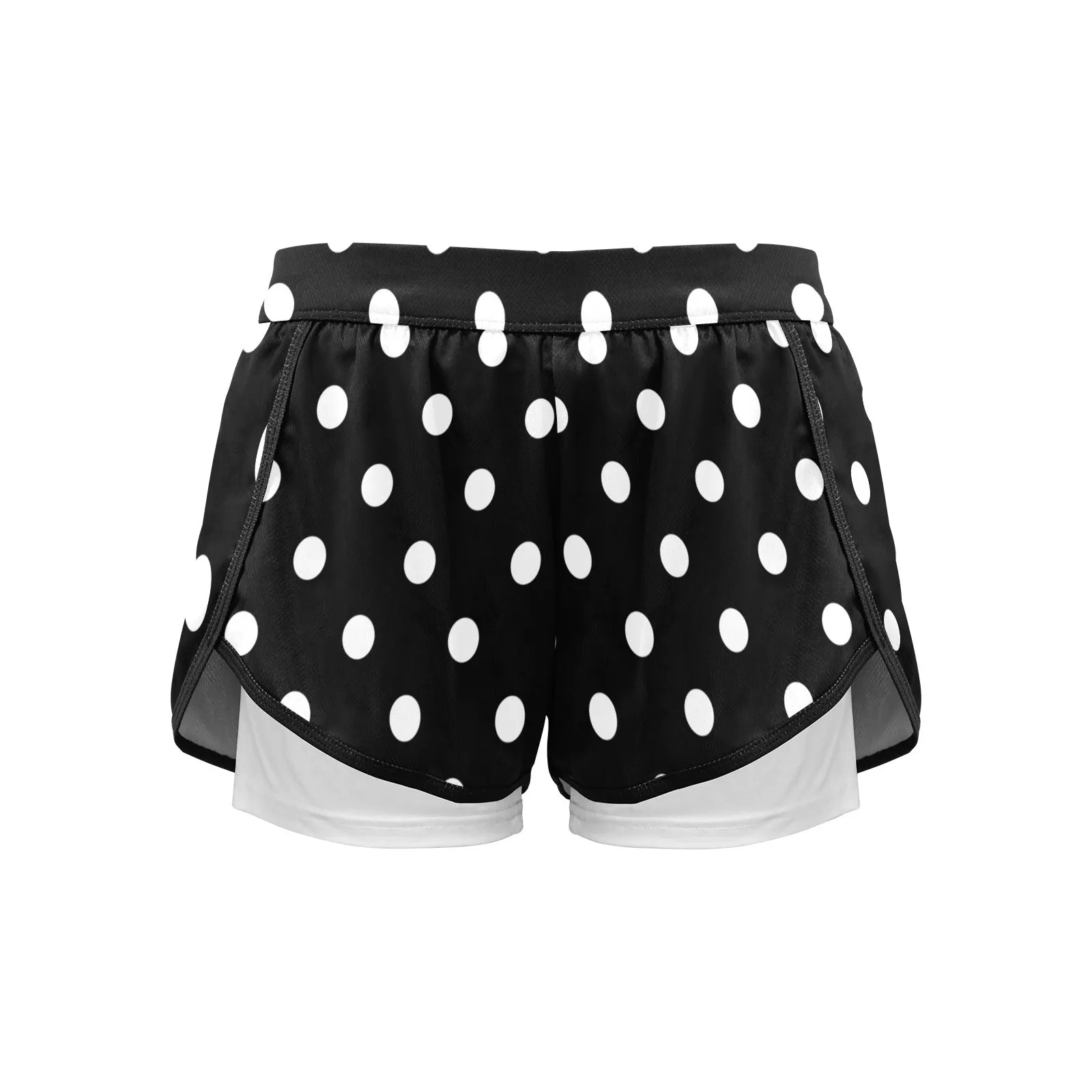 Black With White Polka Dots Women's Sports Shorts With Compression Liner