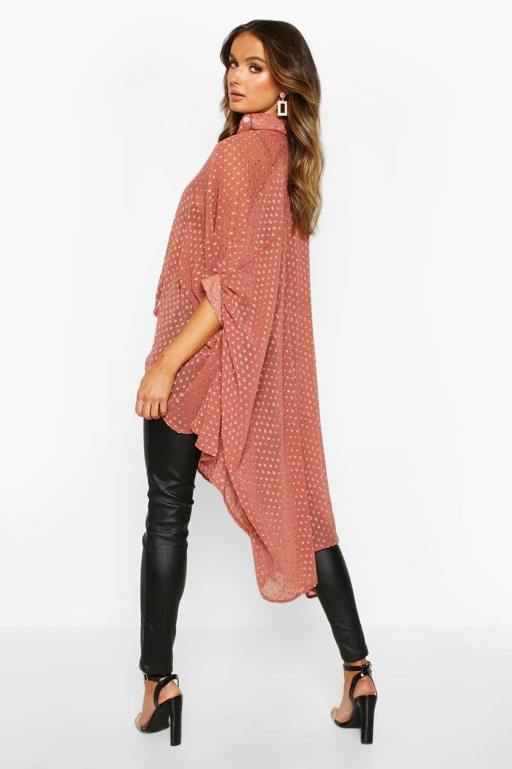 Boohoo Oversized Dobby Chiffon Maxi Shirt, Rose