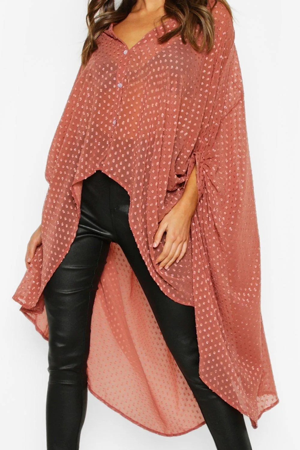 Boohoo Oversized Dobby Chiffon Maxi Shirt, Rose