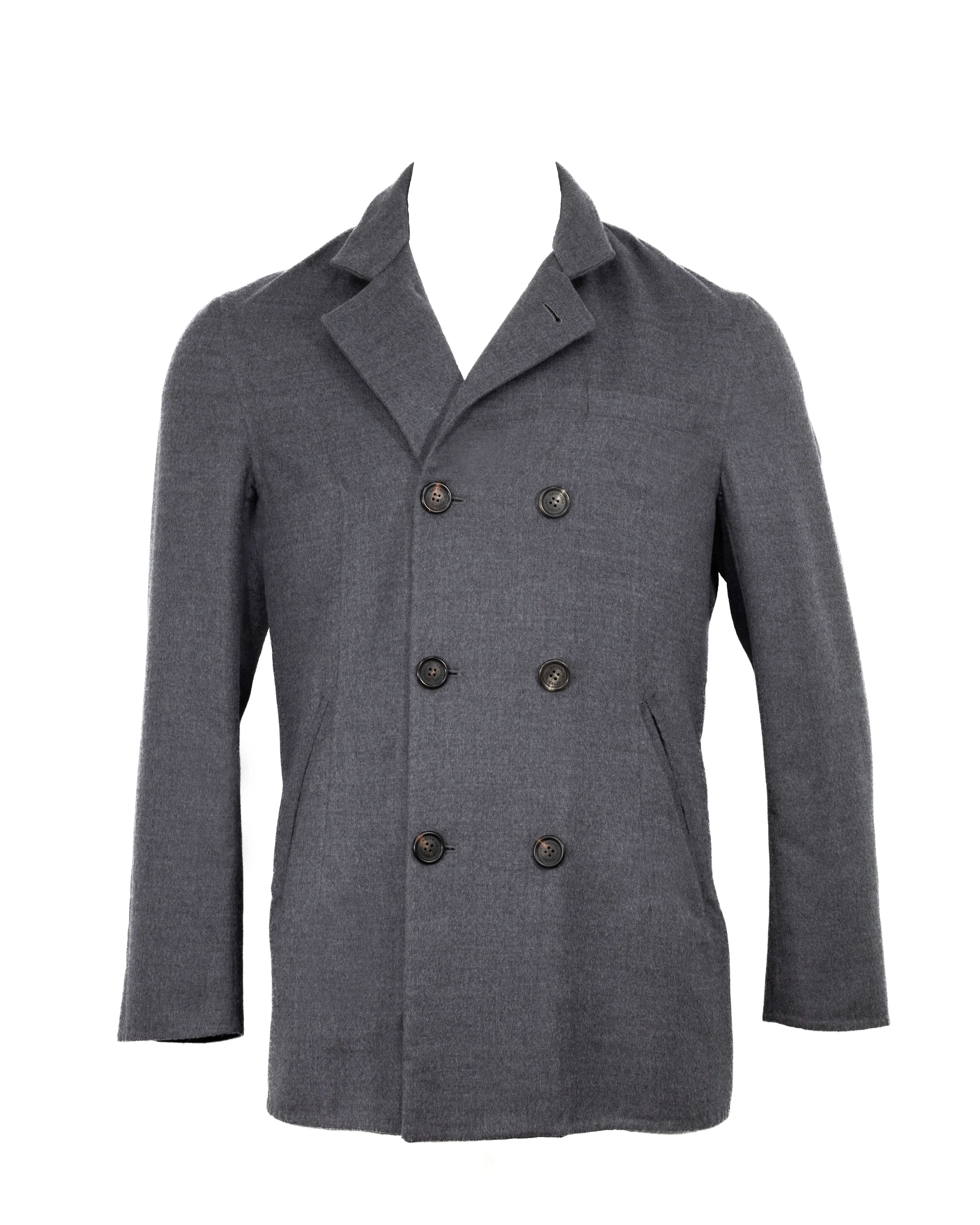 Brunello Cucinelli New Men’s Grey Double Breasted Peacoat