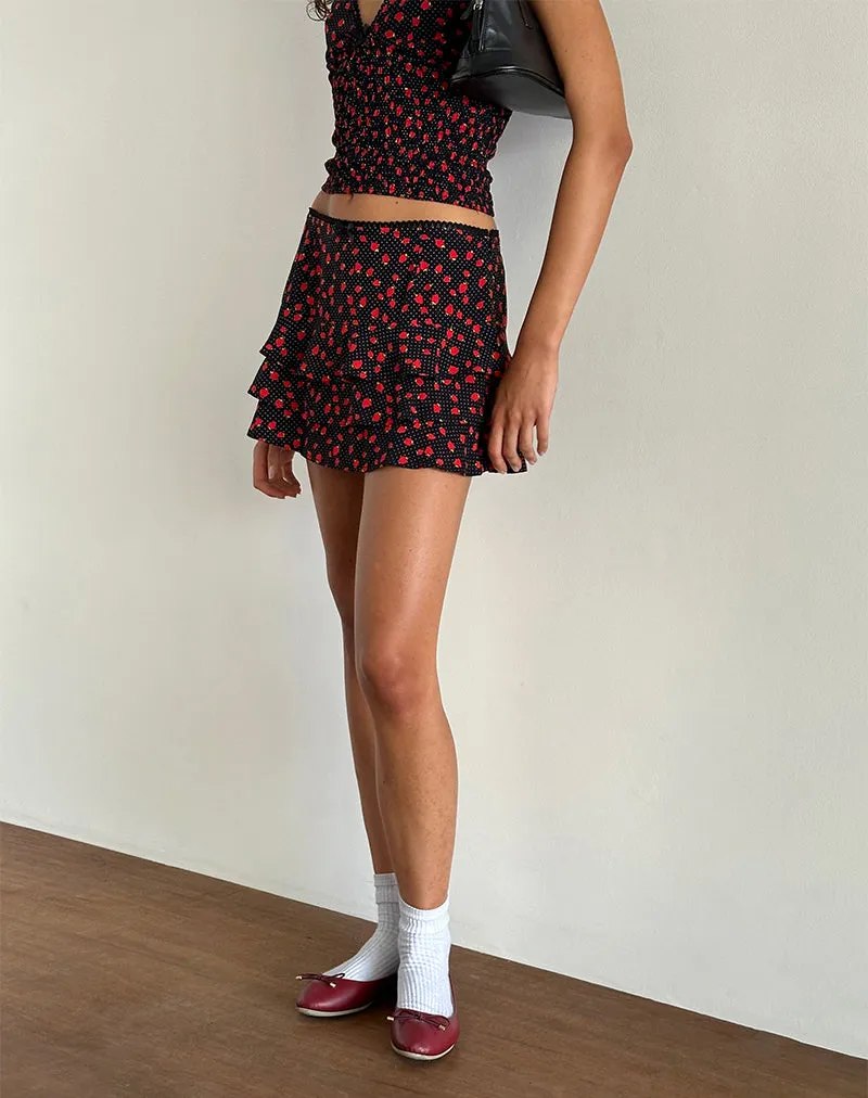 Camigi Mini Skirt in Strawberry Polka Black