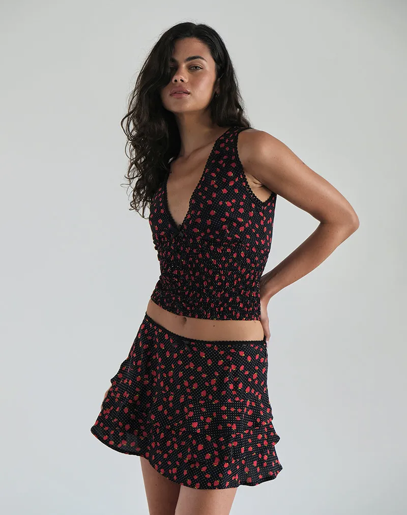 Camigi Mini Skirt in Strawberry Polka Black