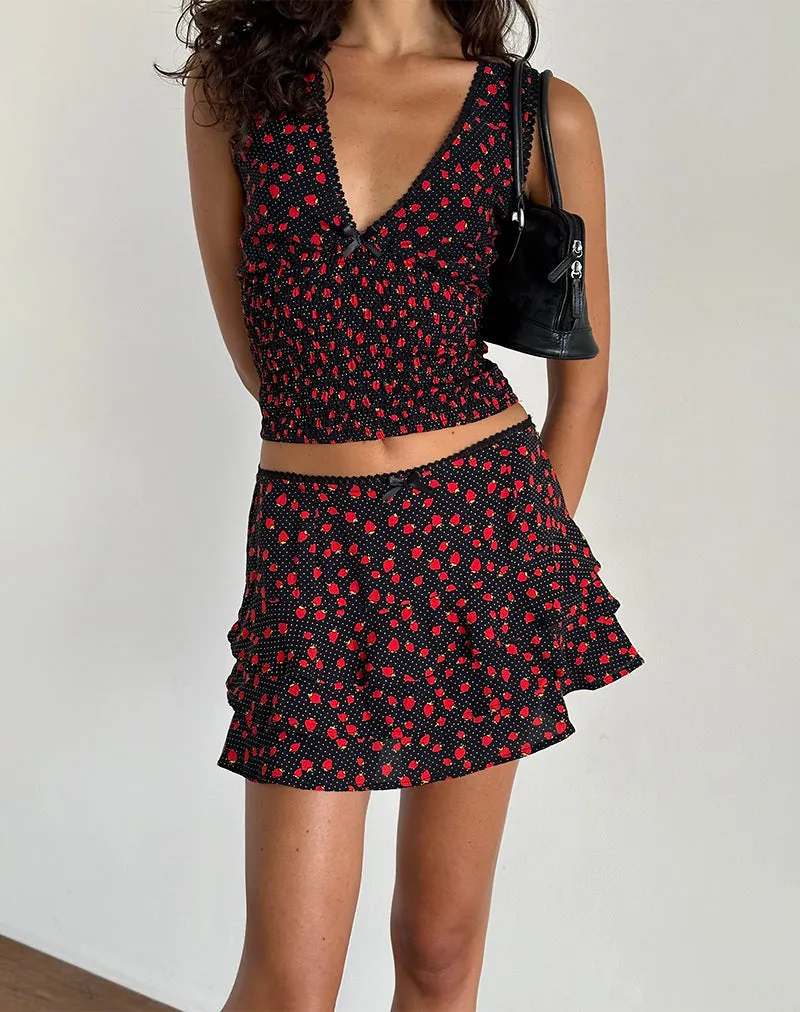 Camigi Mini Skirt in Strawberry Polka Black