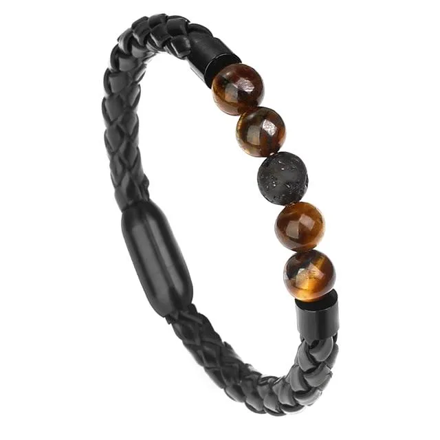 Classy Men Beaded Leather Bracelet