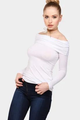 Cream Bardot Long Sleeve Top