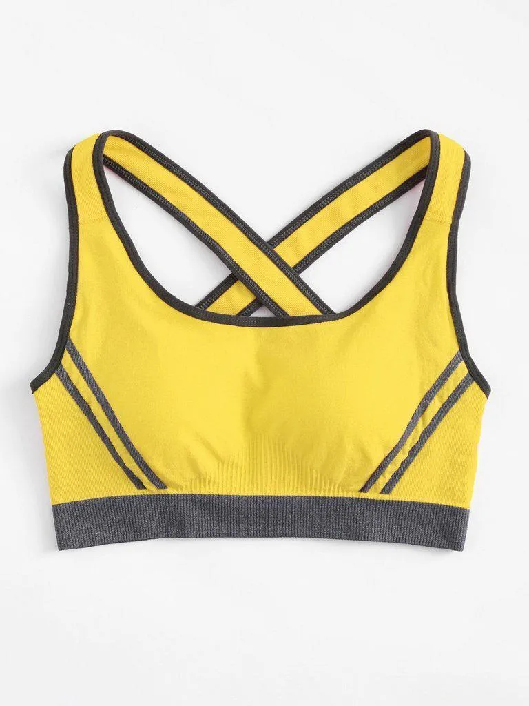 Criss Cross Contrast Piping Sports Bra