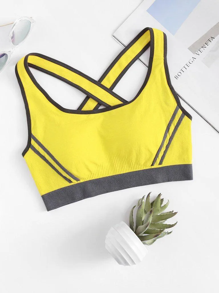 Criss Cross Contrast Piping Sports Bra