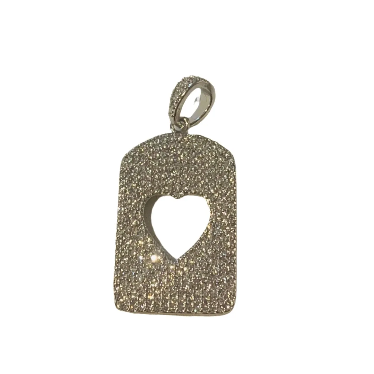 Dog Tag CZ Open Heart Dog Tag Charm