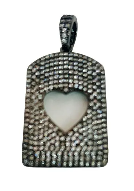 Dog Tag CZ Open Heart Dog Tag Charm