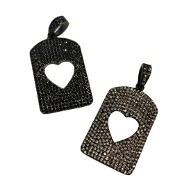 Dog Tag CZ Open Heart Dog Tag Charm