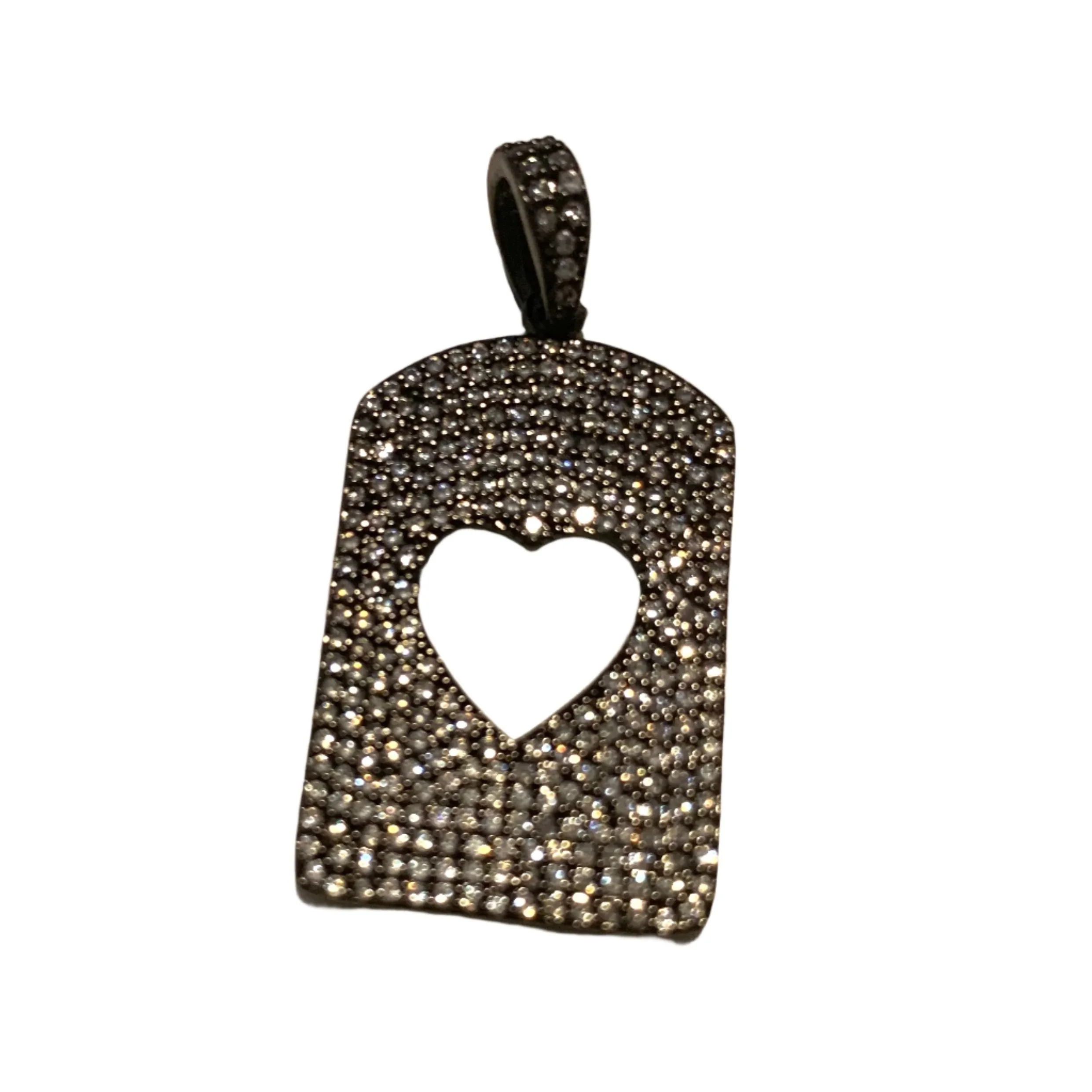 Dog Tag CZ Open Heart Dog Tag Charm