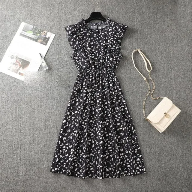 DressBetty - Elegant Heart Dot Sleeve Ruffles Medium Dress