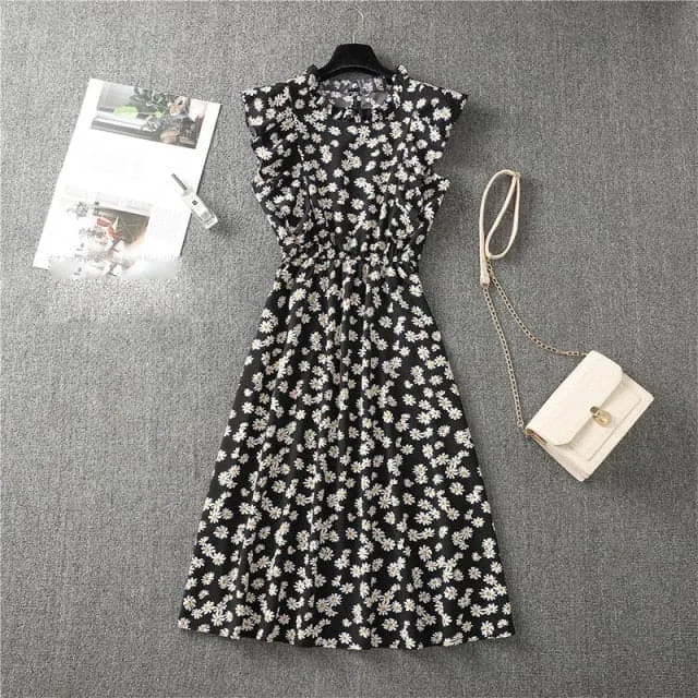 DressBetty - Elegant Heart Dot Sleeve Ruffles Medium Dress