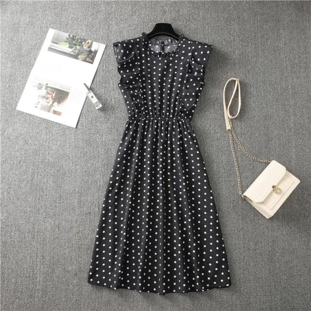 DressBetty - Elegant Heart Dot Sleeve Ruffles Medium Dress