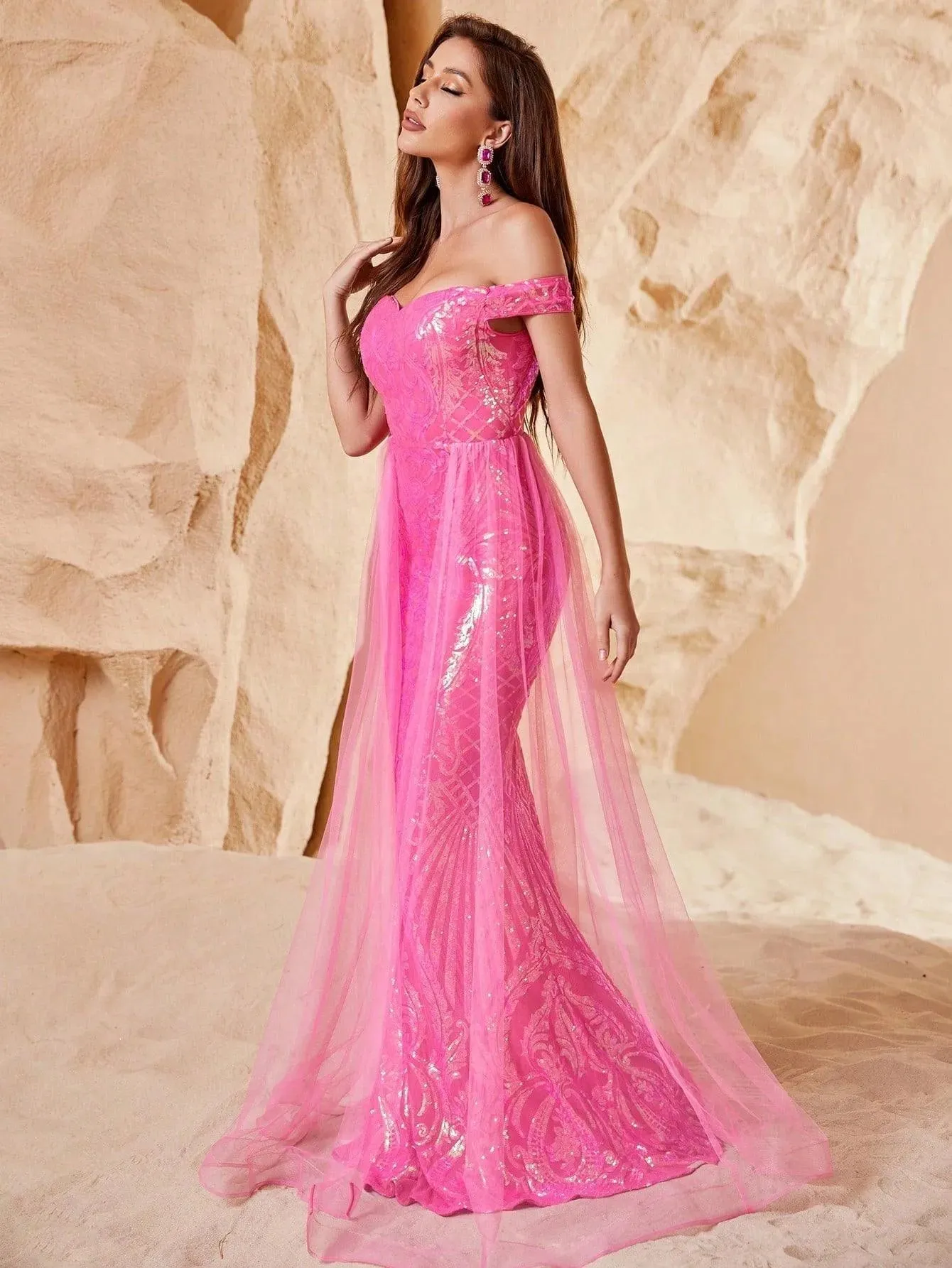 Elegant Off Shoulder Short Sleeve Mermaid Prom Dresses