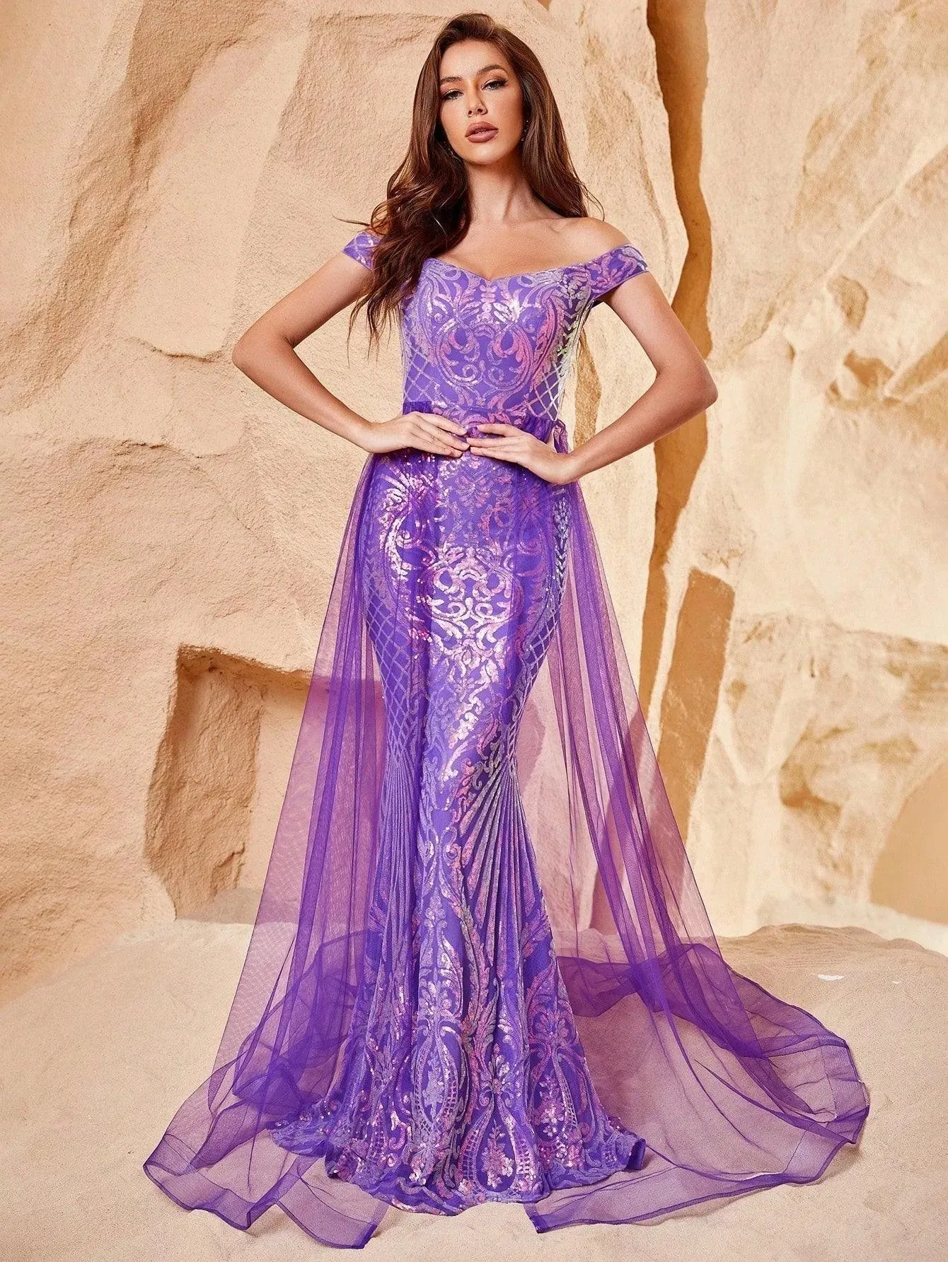 Elegant Off Shoulder Short Sleeve Mermaid Prom Dresses