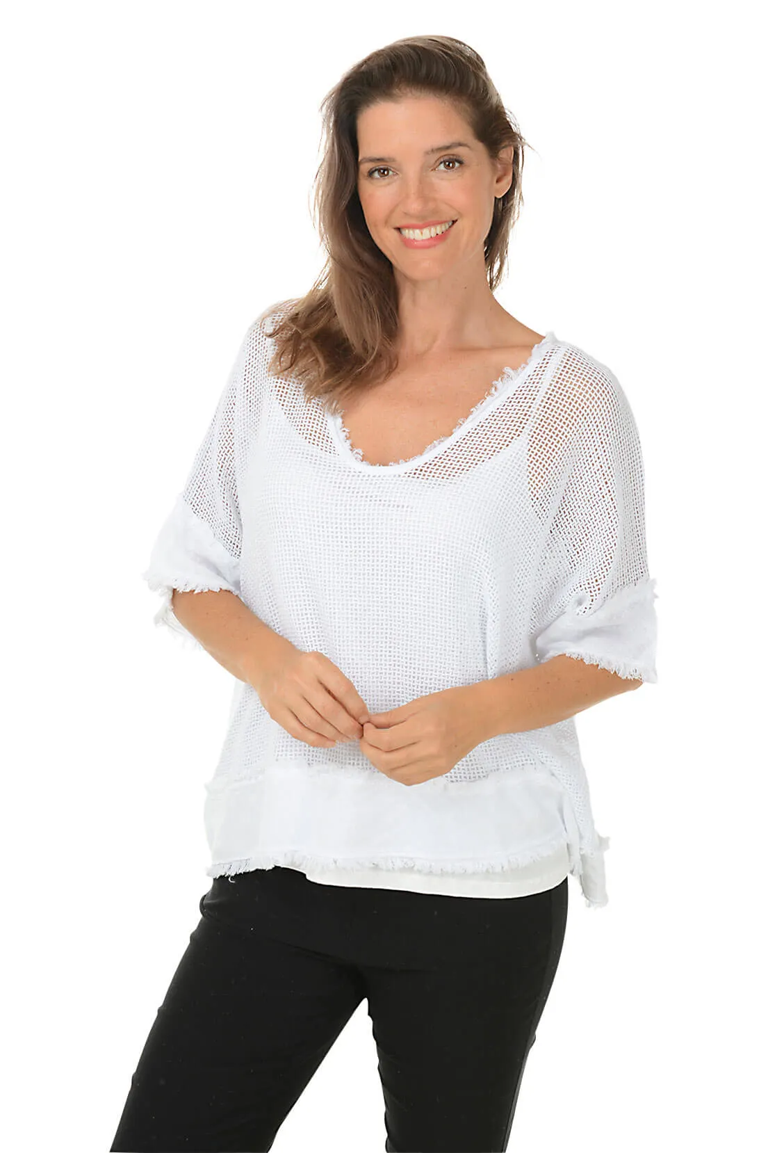 Frayed Edge Cotton Mesh Top