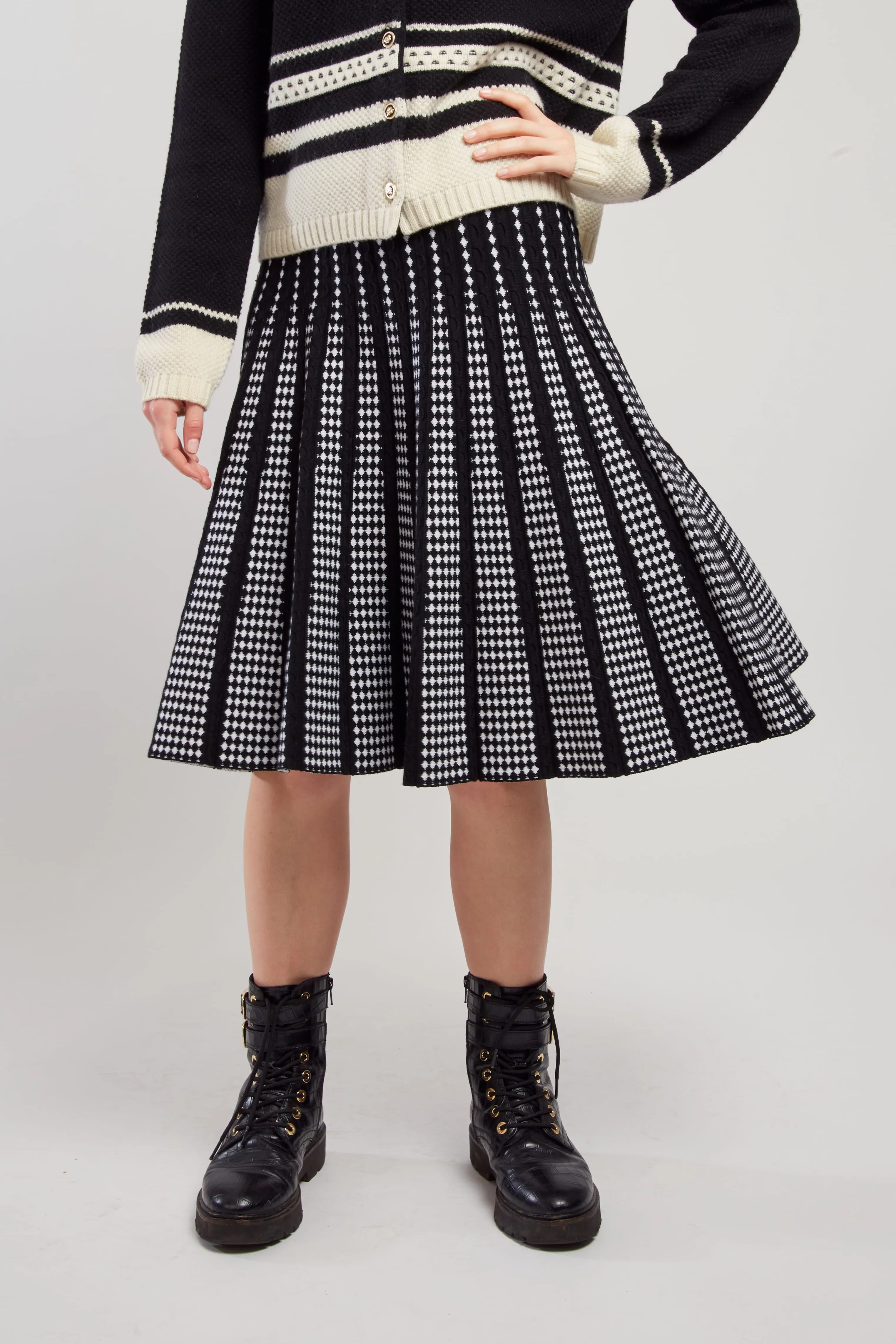 Gaelle Check Print Skirt -Black