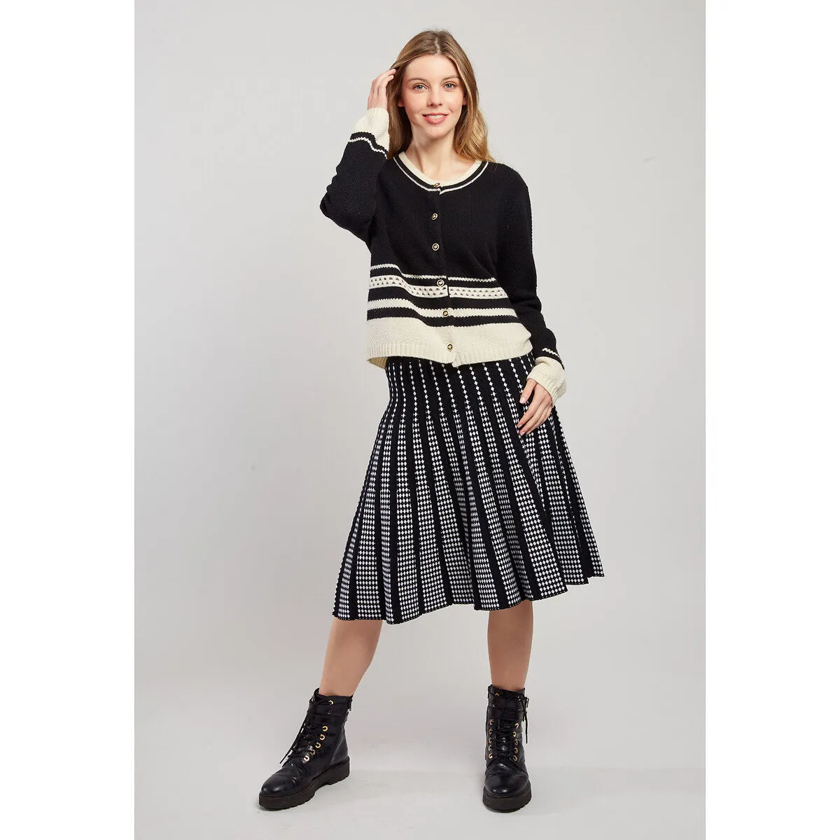 Gaelle Check Print Skirt -Black