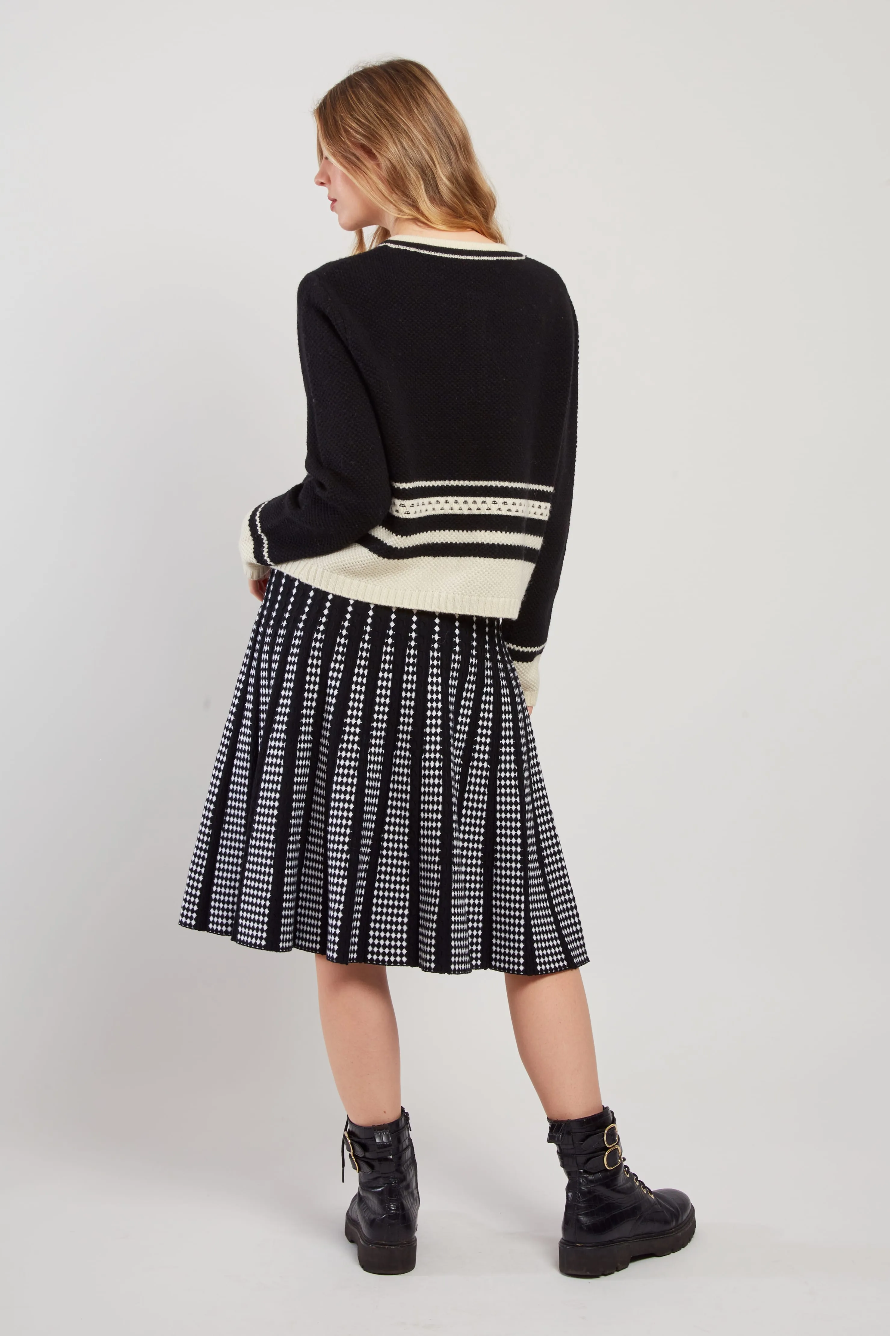 Gaelle Check Print Skirt -Black