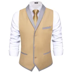 Hi-Tie Grey Shawl Collar Beige Solid Waistcoat Formal Vests for Business