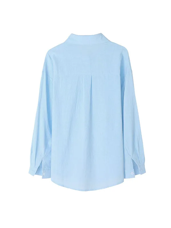 High-Low Long Sleeves Split-Joint Lapel Blouses