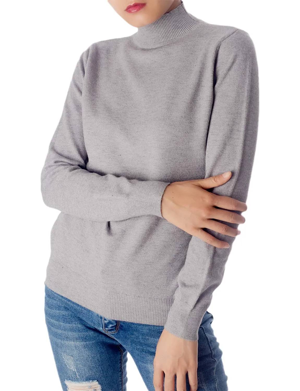 iB-iP Women's Turtleneck Jumpers Long Sleeve Knitwear Tops Pullover Sweater