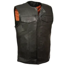 Just Leather JSM3511 Men's Black Collarless Dual Snap and Zipper Front Club Vest