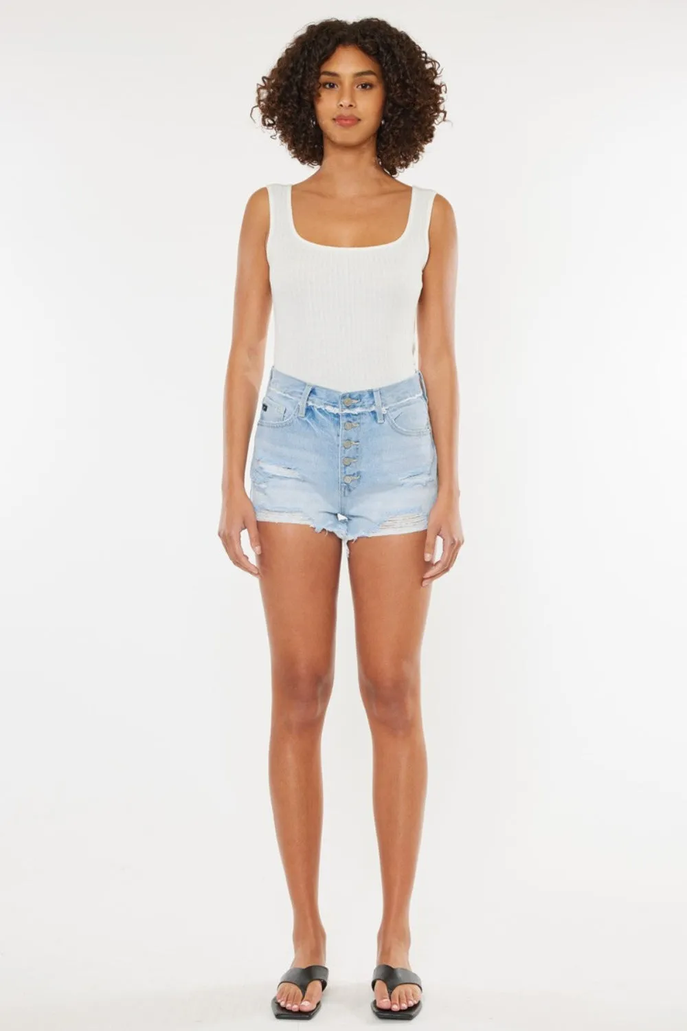 Kancan Distressed Button Fly Denim Shorts