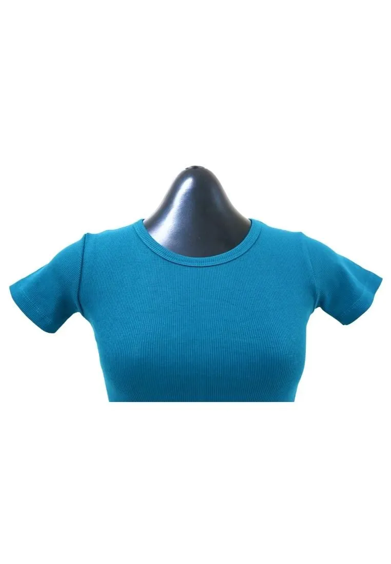 Landmark Cropped Round Neck Mini Sleeves Girls Teens tshirt - Slate Green