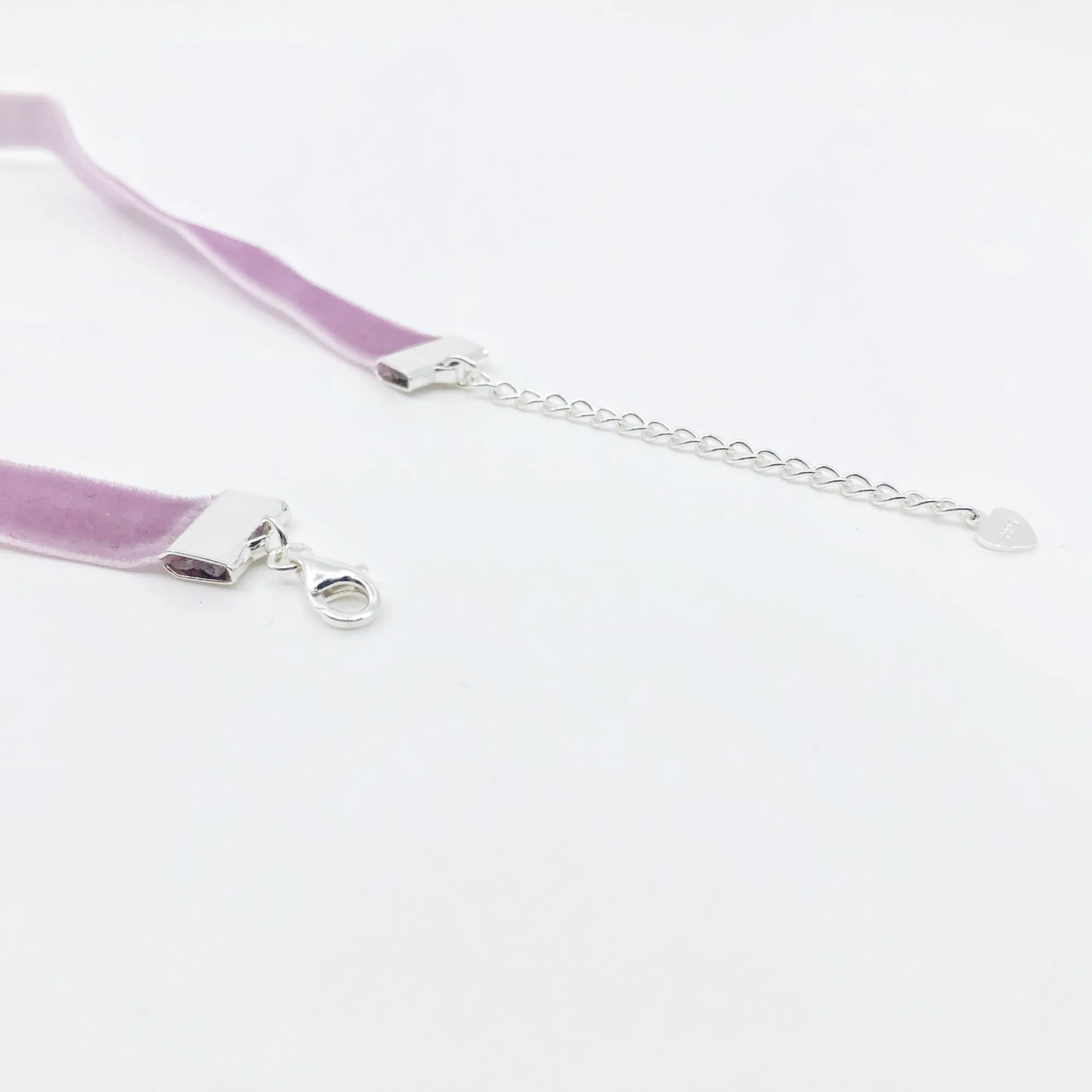 Lavender Velvet Choker Necklace with Silver Adjustable Chain