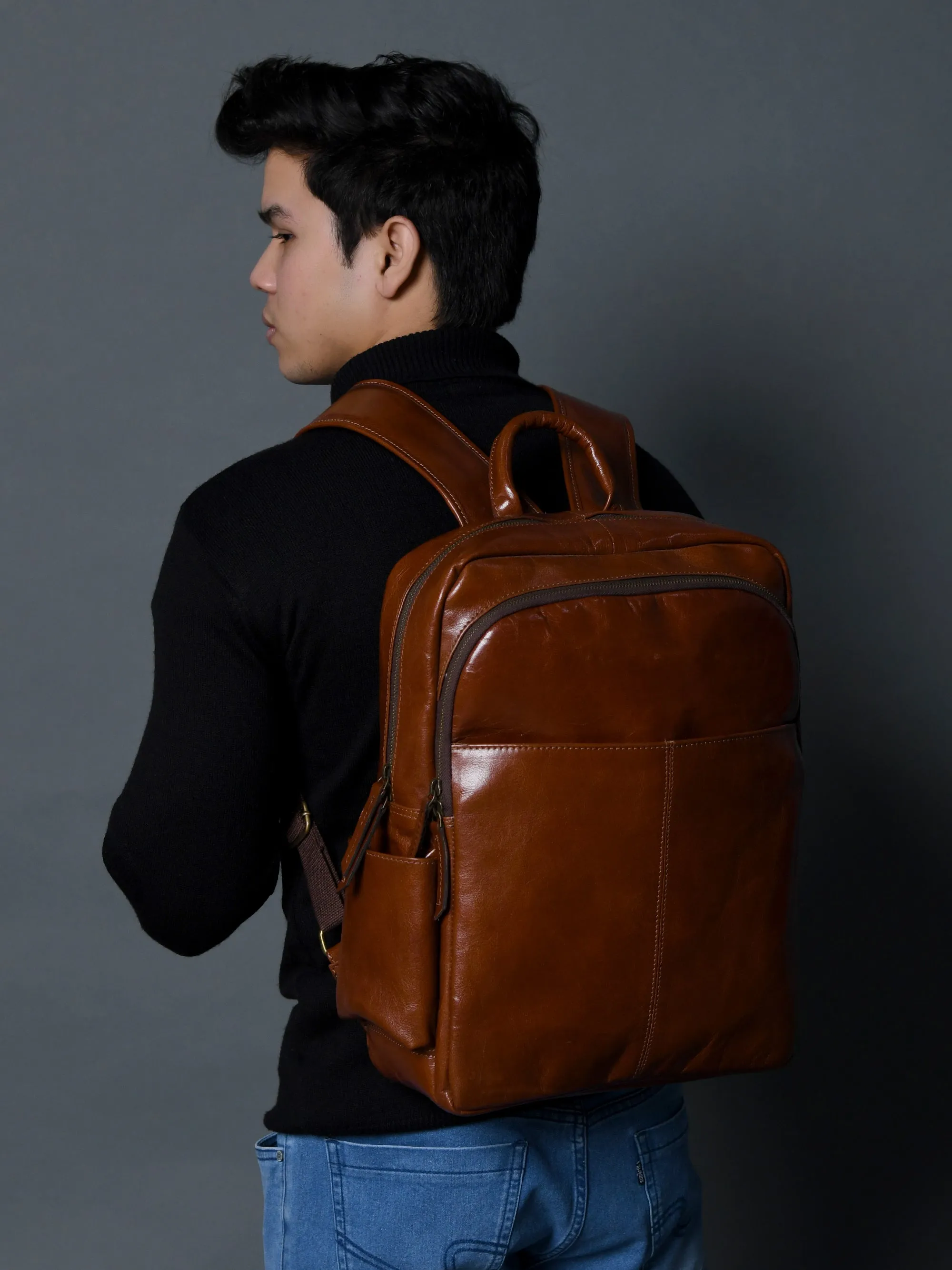 Luxury Italian Leather Backpack, Tan