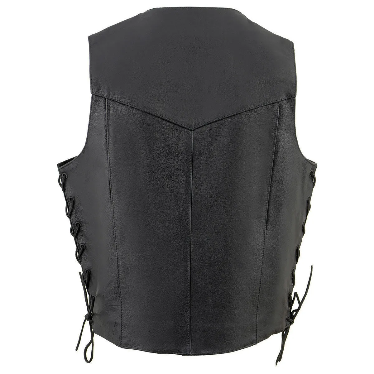 Milwaukee Leather SH1315 Men's Black Leather Classic V-Neck Side Lace Motorcycle Rider Vest w/ Front Snap Closure