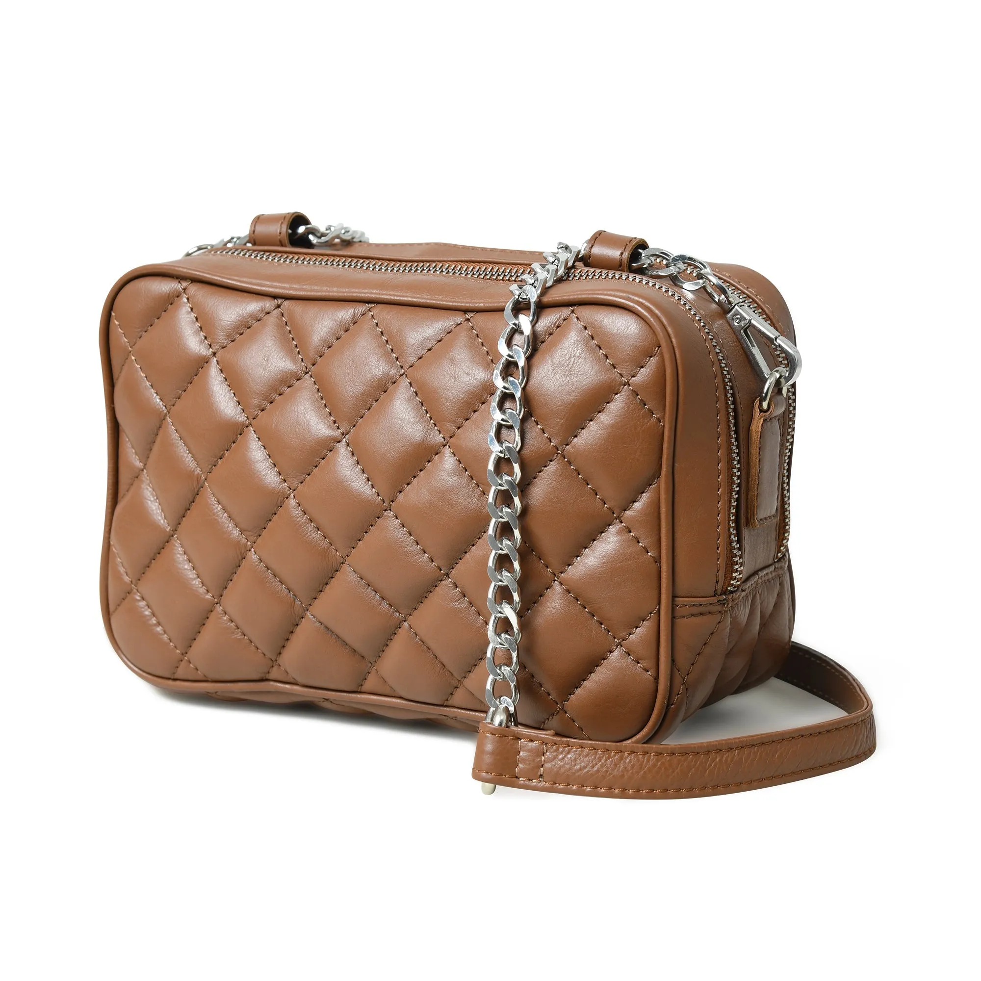 Mini Quilted Crossbody Bag, Rich Brown