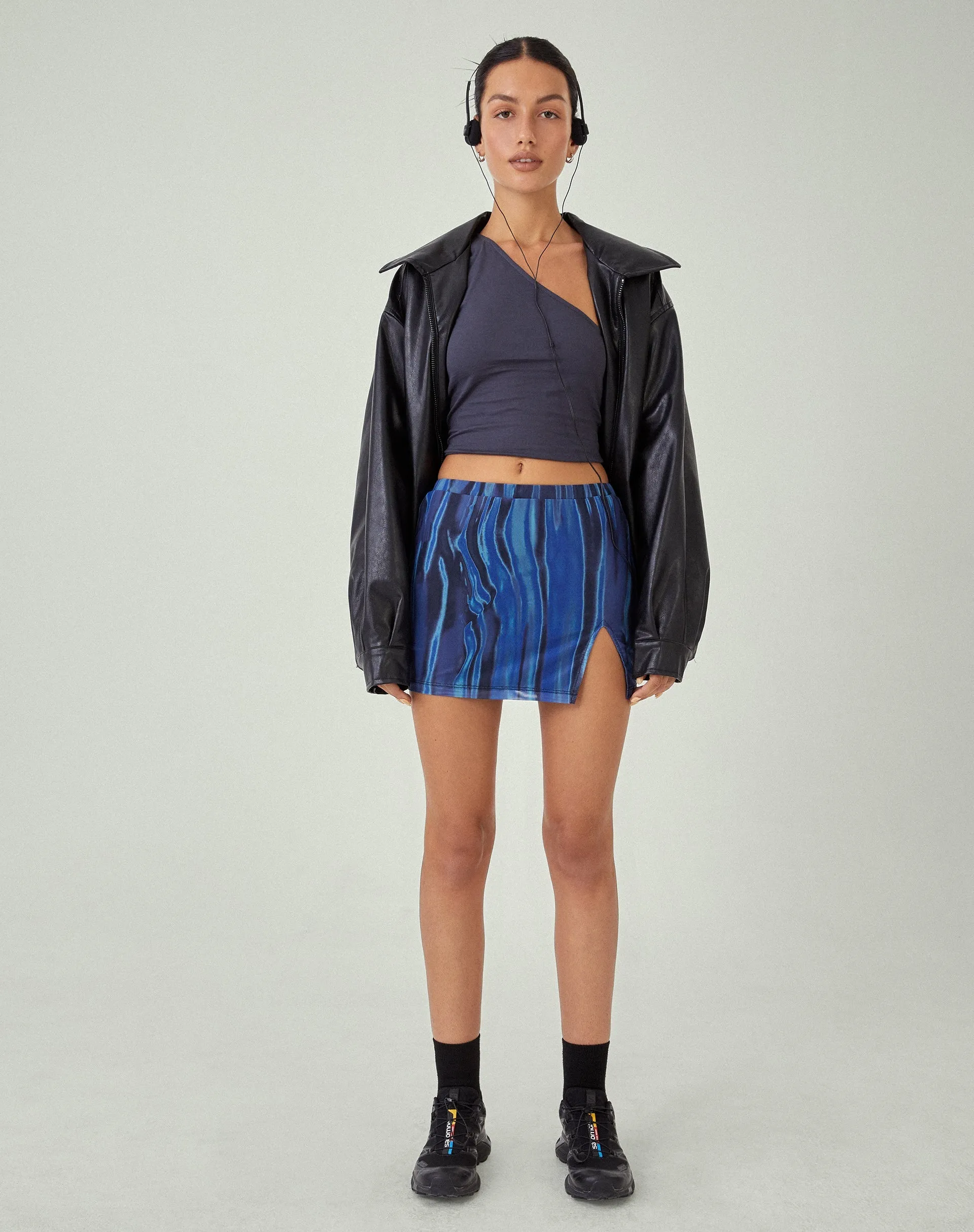 MOTEL X JACQUIE Pelma Mini Skirt in Colour Bleed Blue