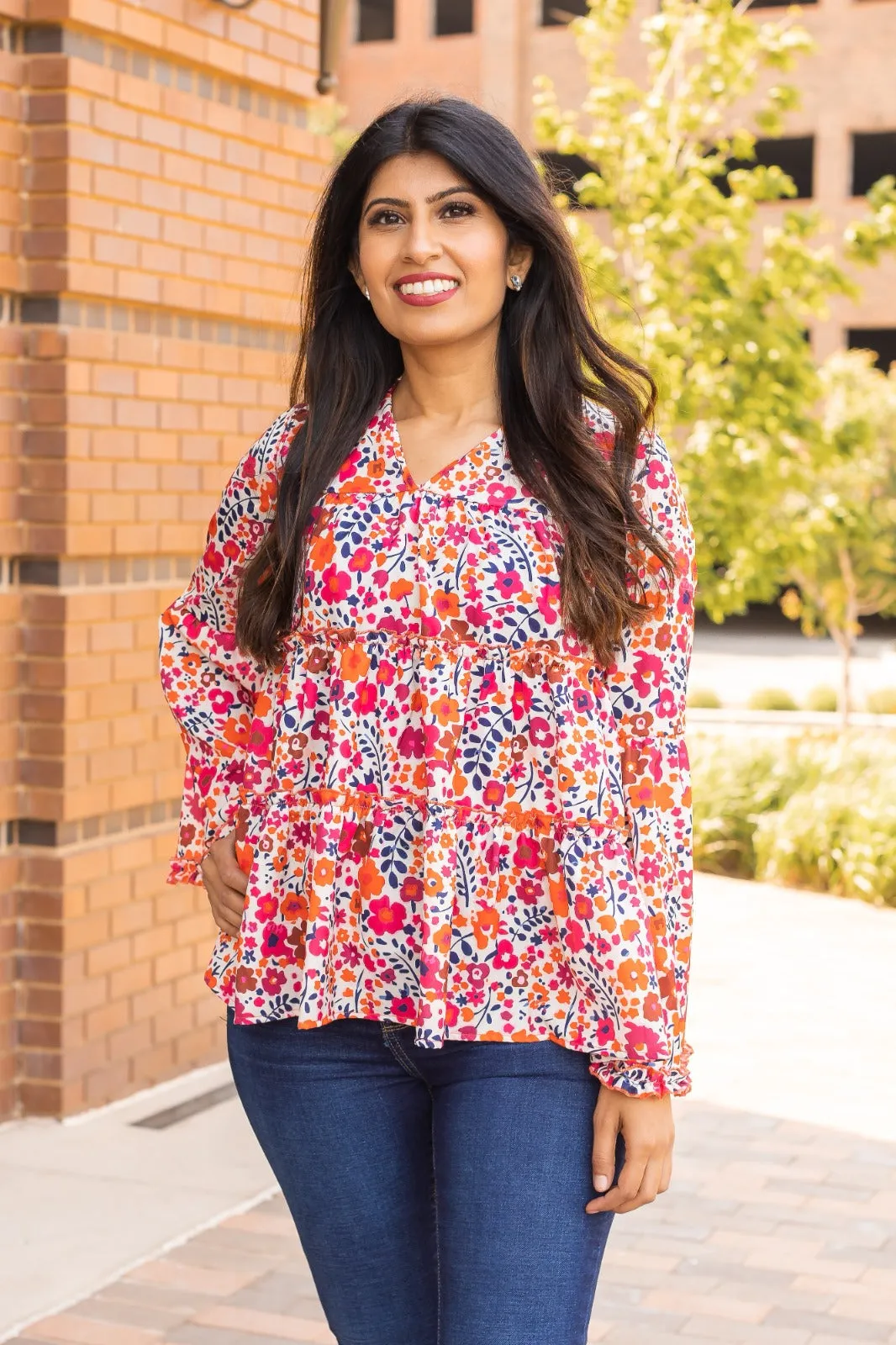 Multi Floral Flowy Sleeve Blouse