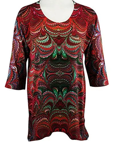 Nally & Millie - Kaleidoscope Dreams, 3/4 Sleeve Hi-Low Scoop Neck Geometric Top