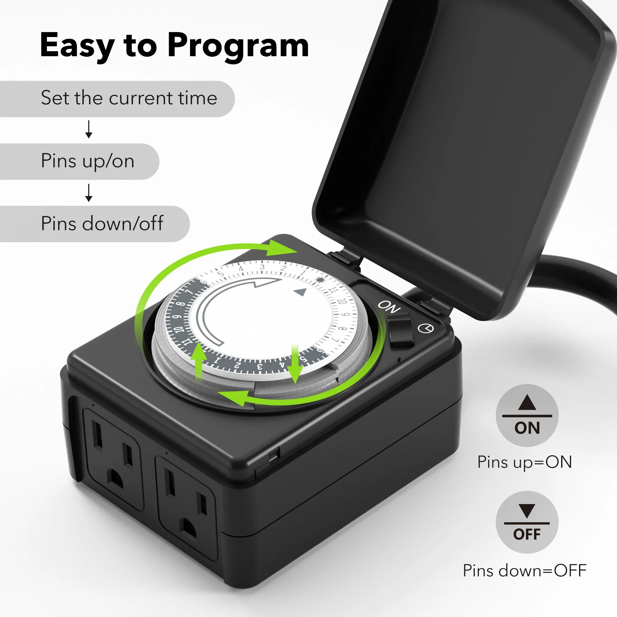 Outdoor Mechanical 24 Hour Programmable Dual Outlet Timer BN-LINK