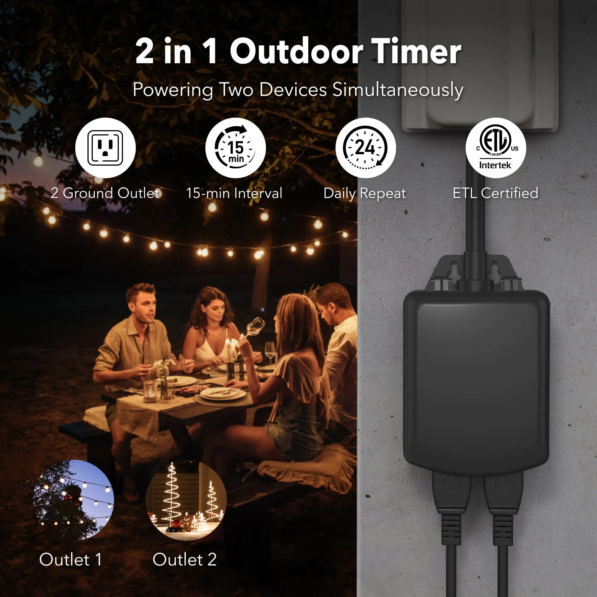 Outdoor Mechanical 24 Hour Programmable Dual Outlet Timer BN-LINK