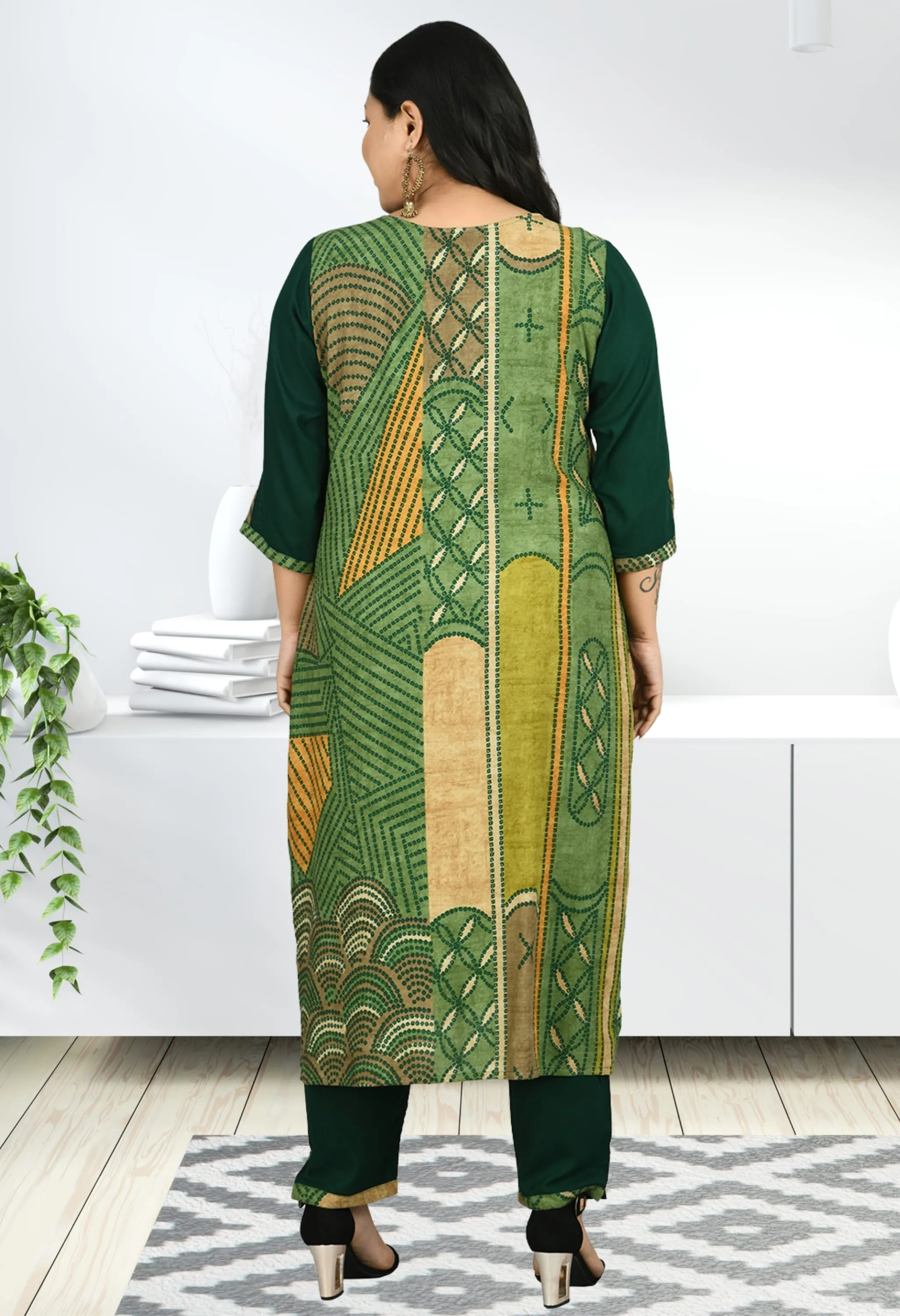 Plus Size Abstract Printed Kurta Pant Set